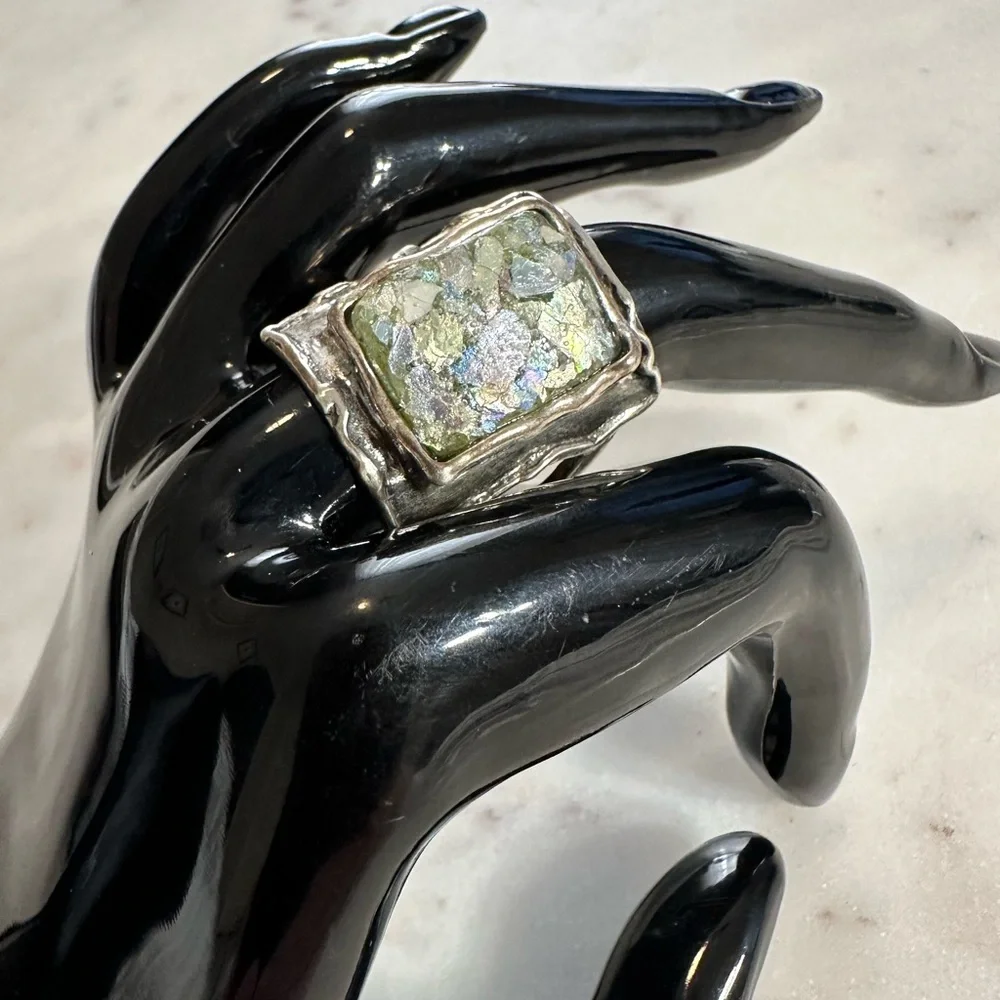 Vintage PZ Israel Sterling Silver and Roman Glass size 11 925